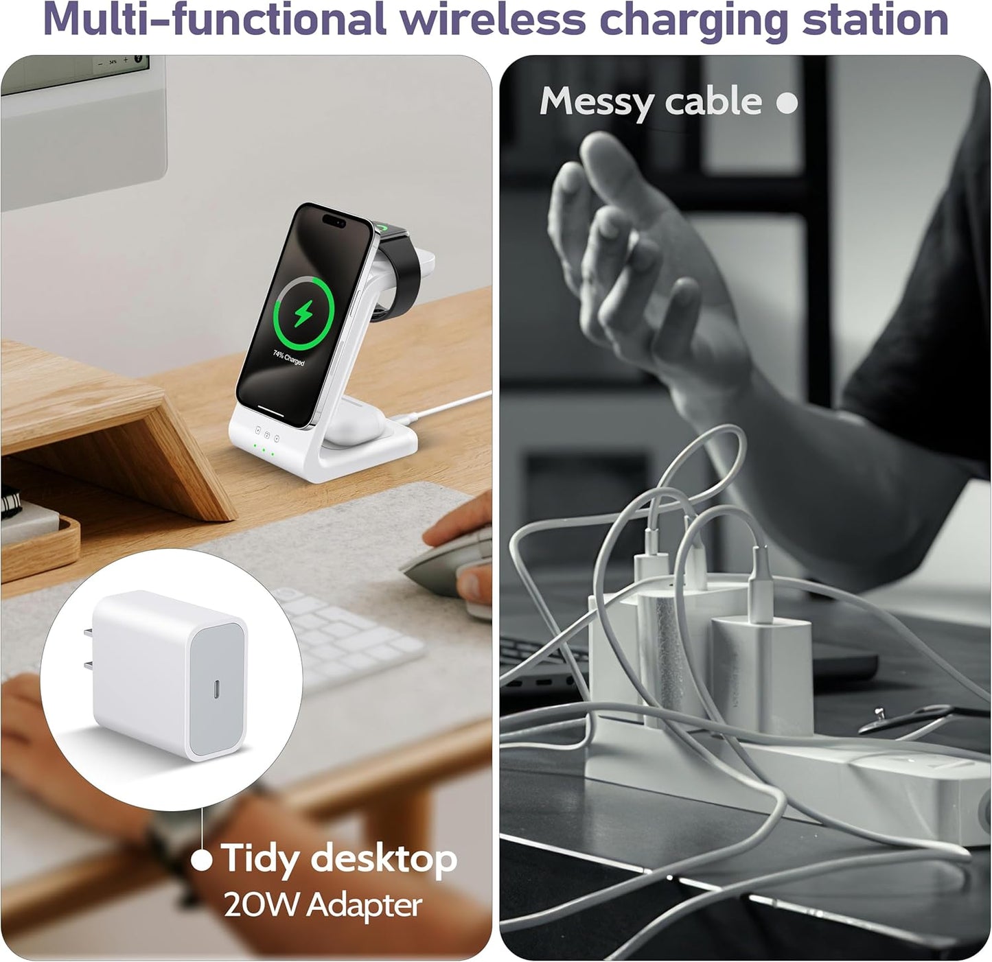 3 in 1 Wireless Charging Station: 5000mAh Removable Power Bank Charger Stand for Phone/Watch/Air Pods - Portable Magnetic Battery Pack for Air 17 16 15 14 13 12 Series