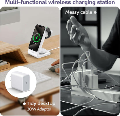 3 in 1 Wireless Charging Station: 5000mAh Removable Power Bank Charger Stand for Phone/Watch/Air Pods - Portable Magnetic Battery Pack for Air 17 16 15 14 13 12 Series