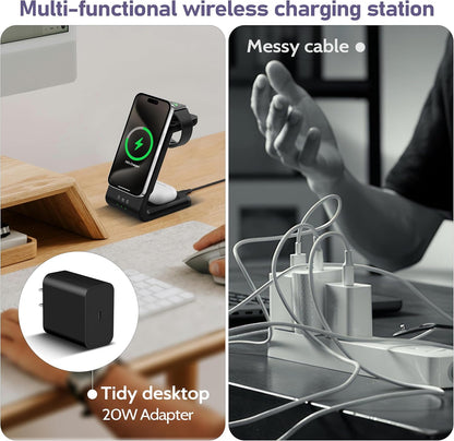3 in 1 Wireless Charging Station: 5000mAh Removable Power Bank Charger Stand for Phone/Watch/Air Pods - Portable Magnetic Battery Pack for Air 17 16 15 14 13 12 Series
