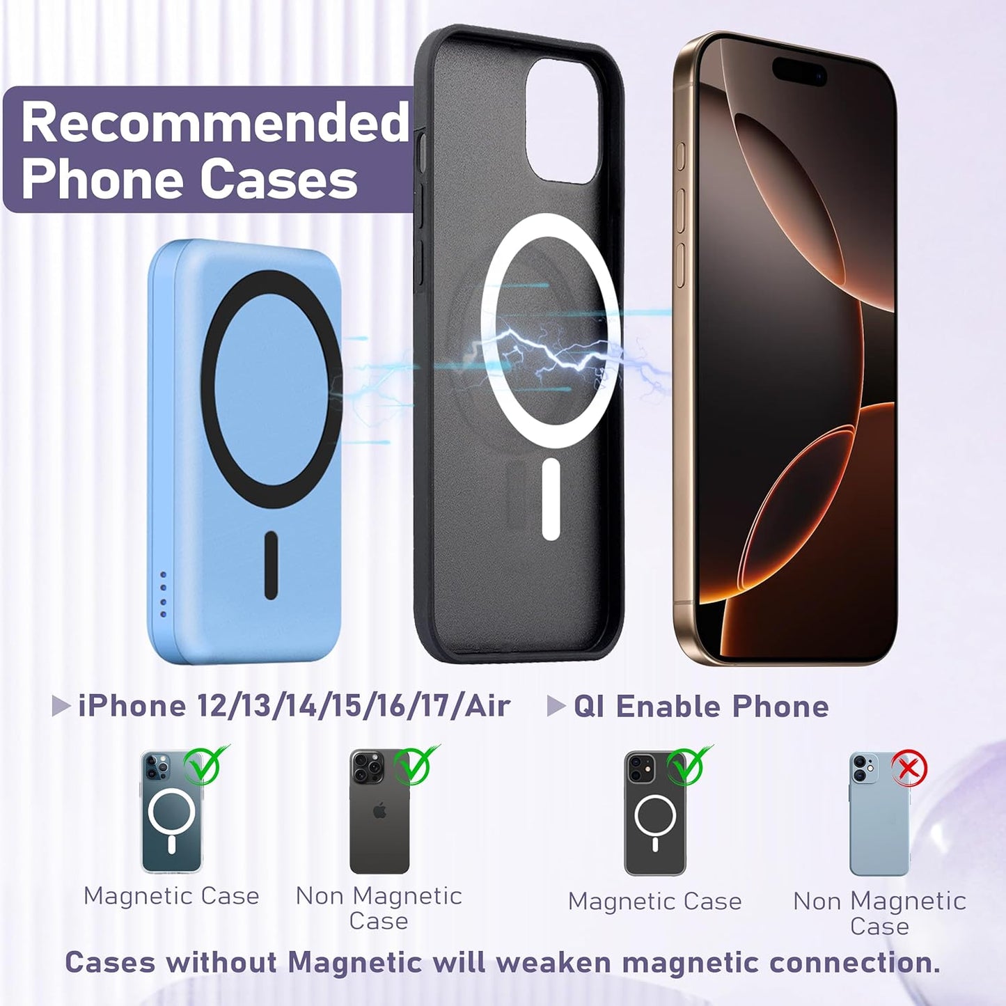 3 in 1 Wireless Charging Station: 5000mAh Removable Power Bank Charger Stand for Phone/Watch/Air Pods - Portable Magnetic Battery Pack for Air 17 16 15 14 13 12 Series