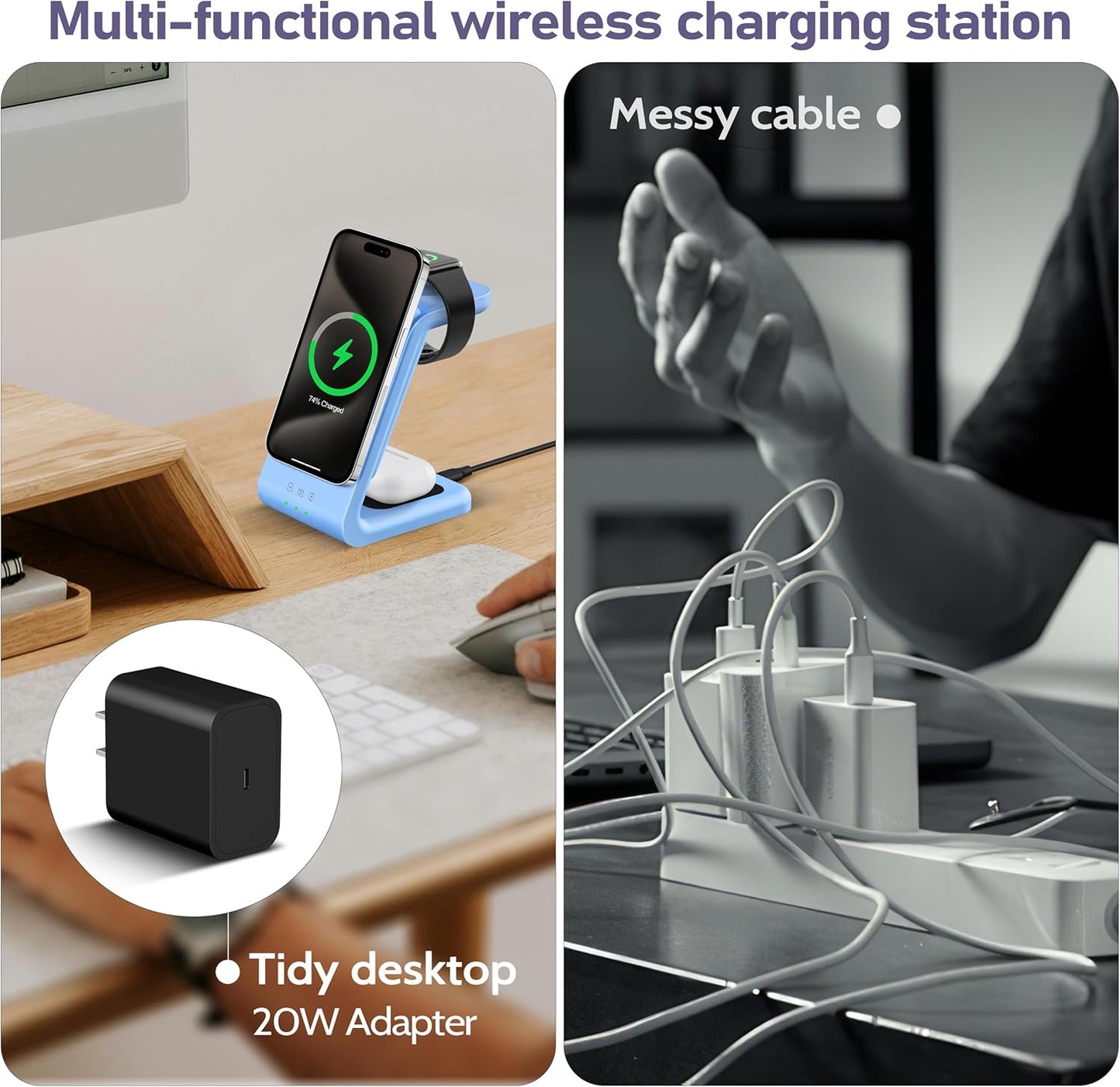 3 in 1 Wireless Charging Station: 5000mAh Removable Power Bank Charger Stand for Phone/Watch/Air Pods - Portable Magnetic Battery Pack for Air 17 16 15 14 13 12 Series